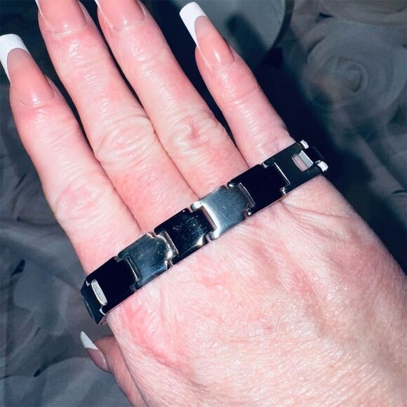 Triton Men's Two-Tone Tungsten Stainless Steel Magnetic Chain Bracelet M - Picture 3 of 10